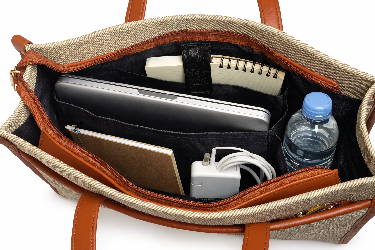Kanelys Luxe Canvas Tote Bag with Leather Trim