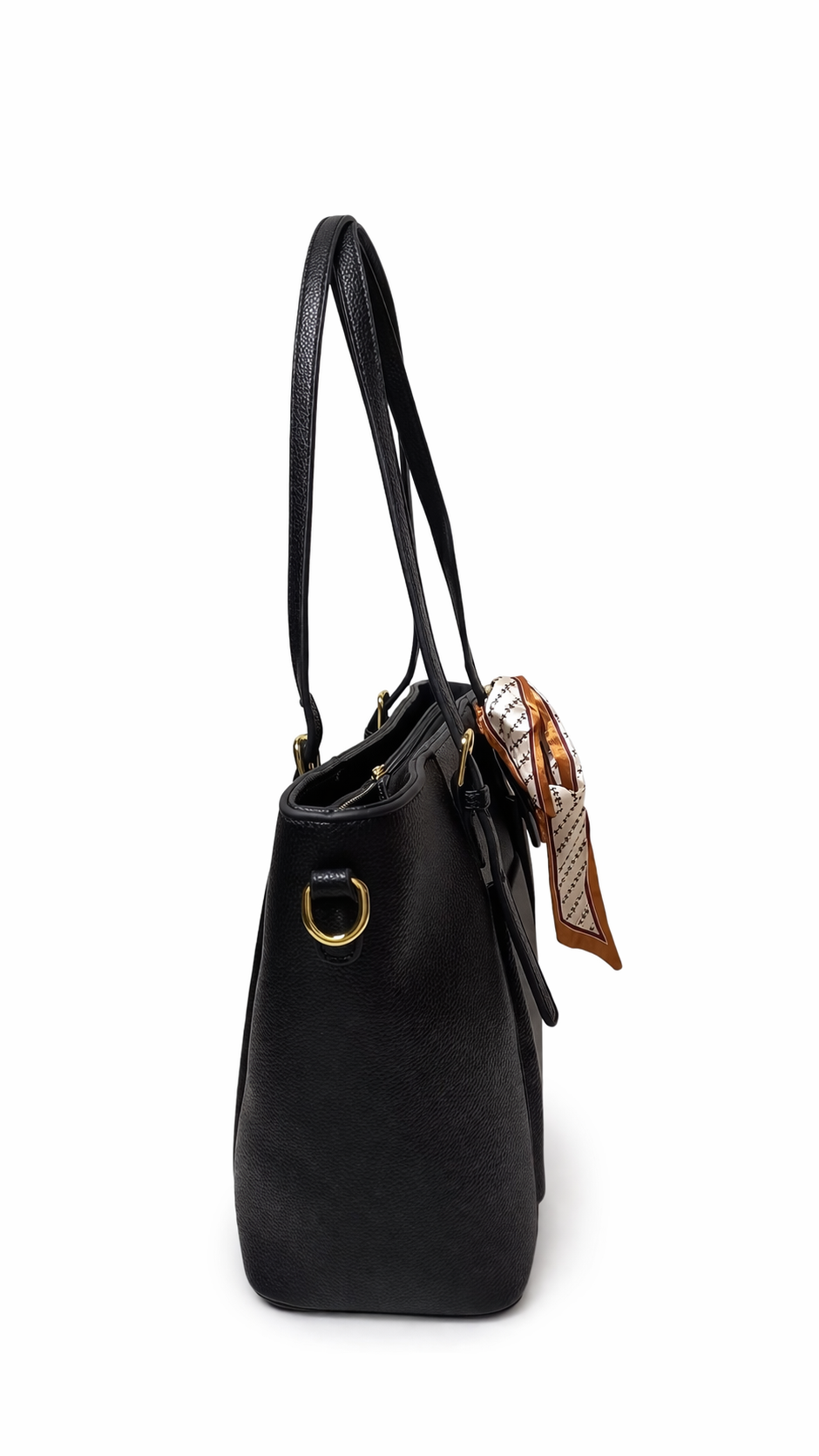 Classic Black Shoulder Tote Bag with Scarf Detail