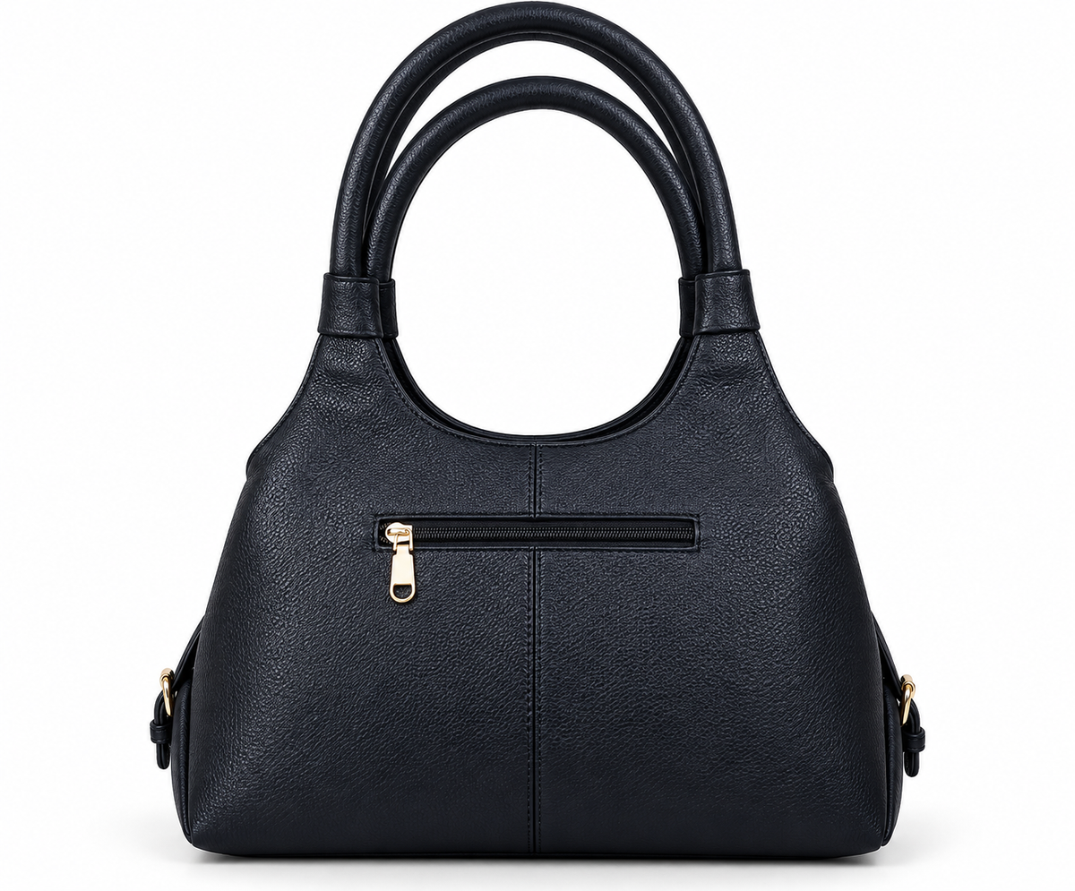 Kanelys Women Black Handbag | Premium Textured Shoulder Bag with Top Zip Closure & Gold-Tone Hardware