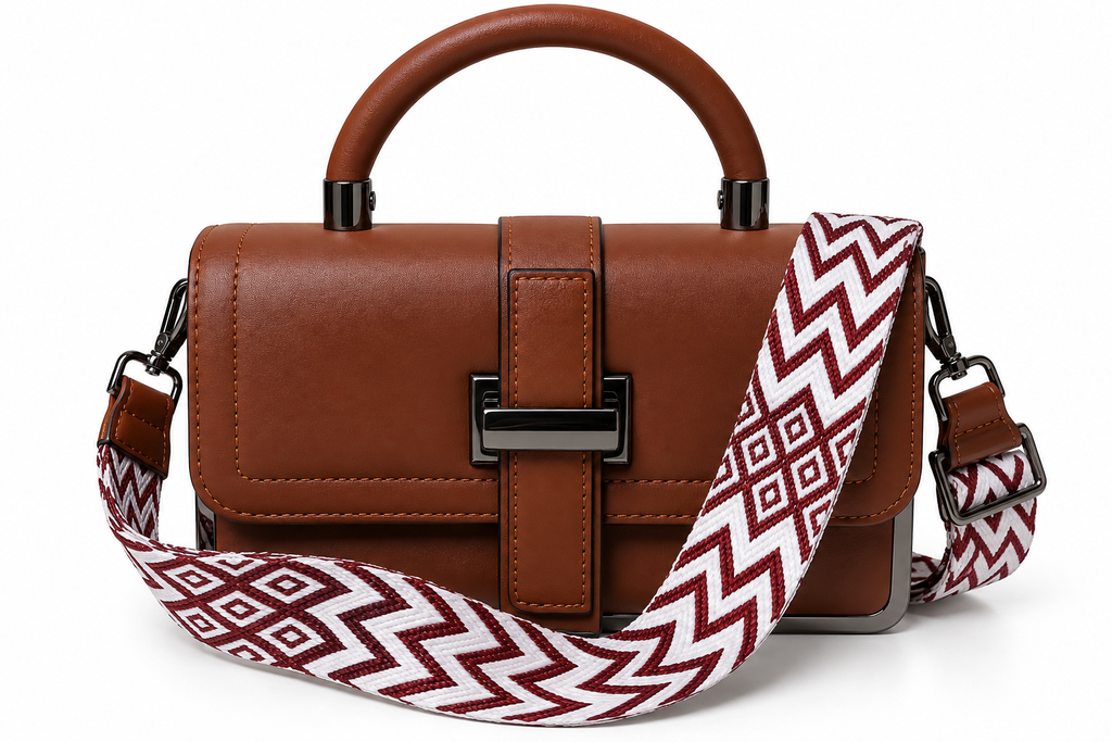 Kanelys Women Brown Satchel Bag | Structured Handbag with Detachable Printed Shoulder Strap