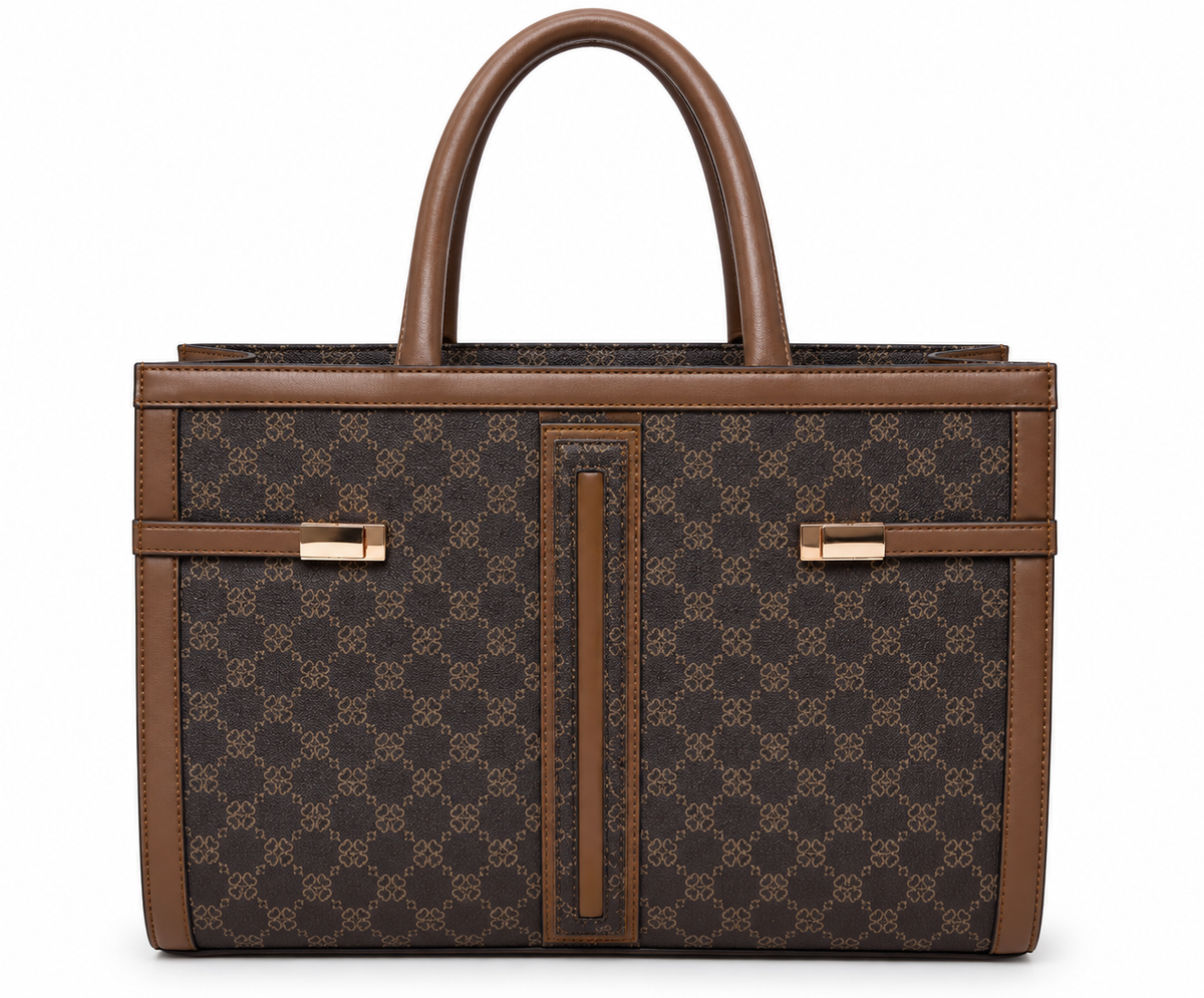 Kanelys Women Brown Tote Bag | Stylish Printed Handbag with Detachable Shoulder Strap
