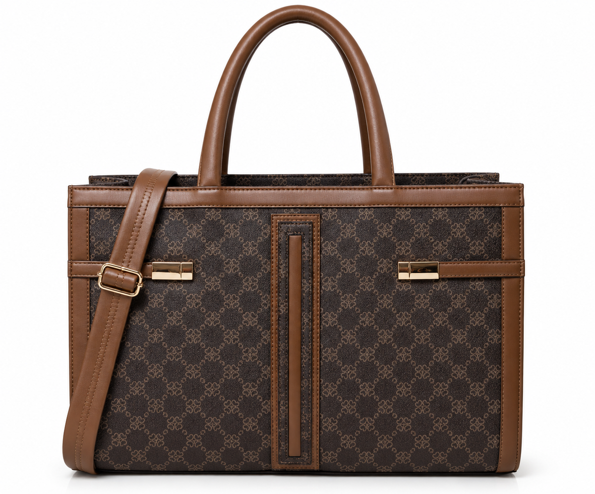Kanelys Women Brown Tote Bag | Stylish Printed Handbag with Detachable Shoulder Strap