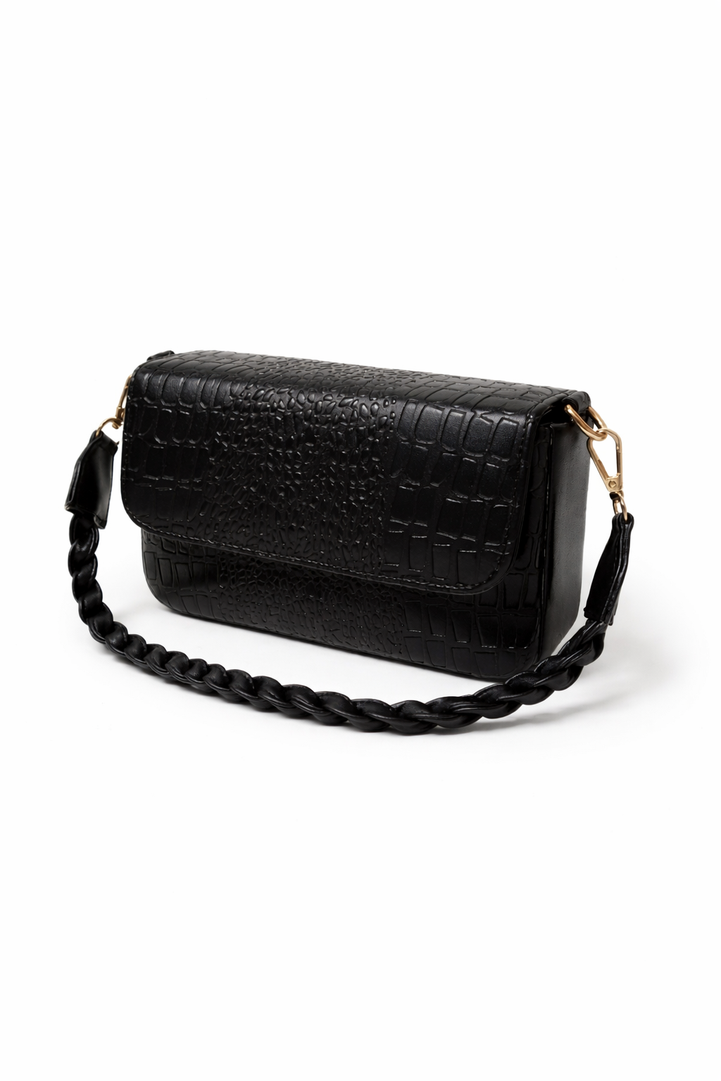 Black Croc Texture Shoulder & Sling Bag for Women | Premium Statement Handbag