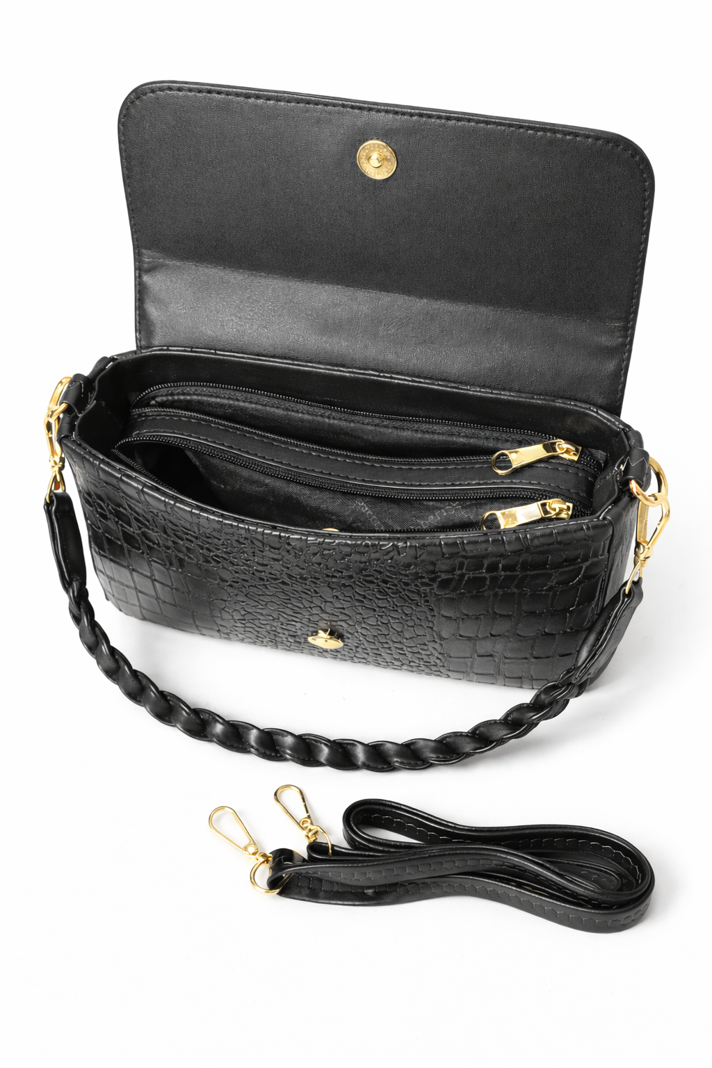 Black Croc Texture Shoulder & Sling Bag for Women | Premium Statement Handbag