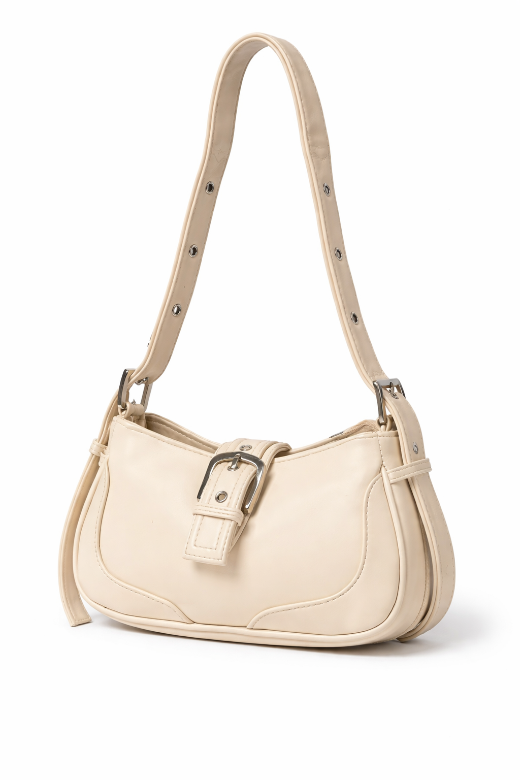 Elegant White Shoulder Bag for Women | Minimal Buckle Handbag
