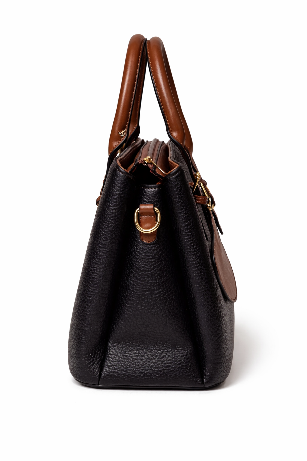 Elegant Dual-Tone Structured Handbag with Detachable Strap
