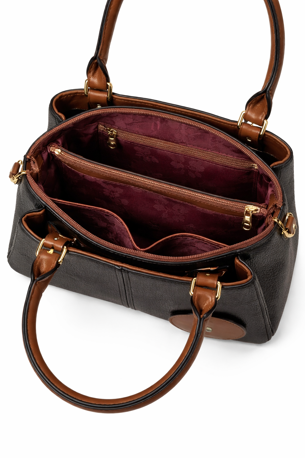 Elegant Dual-Tone Structured Handbag with Detachable Strap
