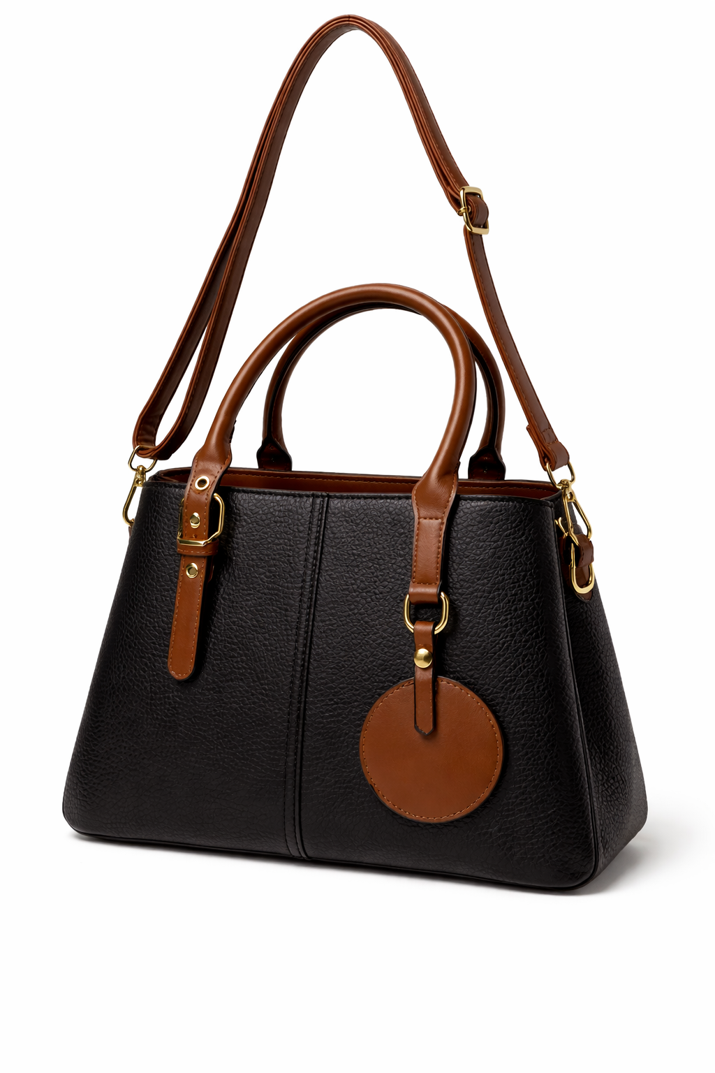 Elegant Dual-Tone Structured Handbag with Detachable Strap