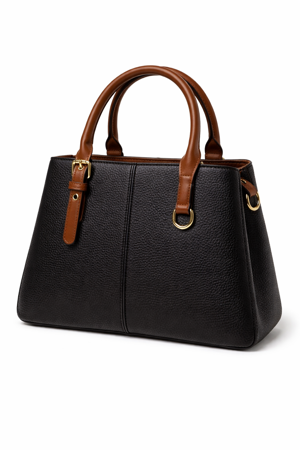 Elegant Dual-Tone Structured Handbag with Detachable Strap