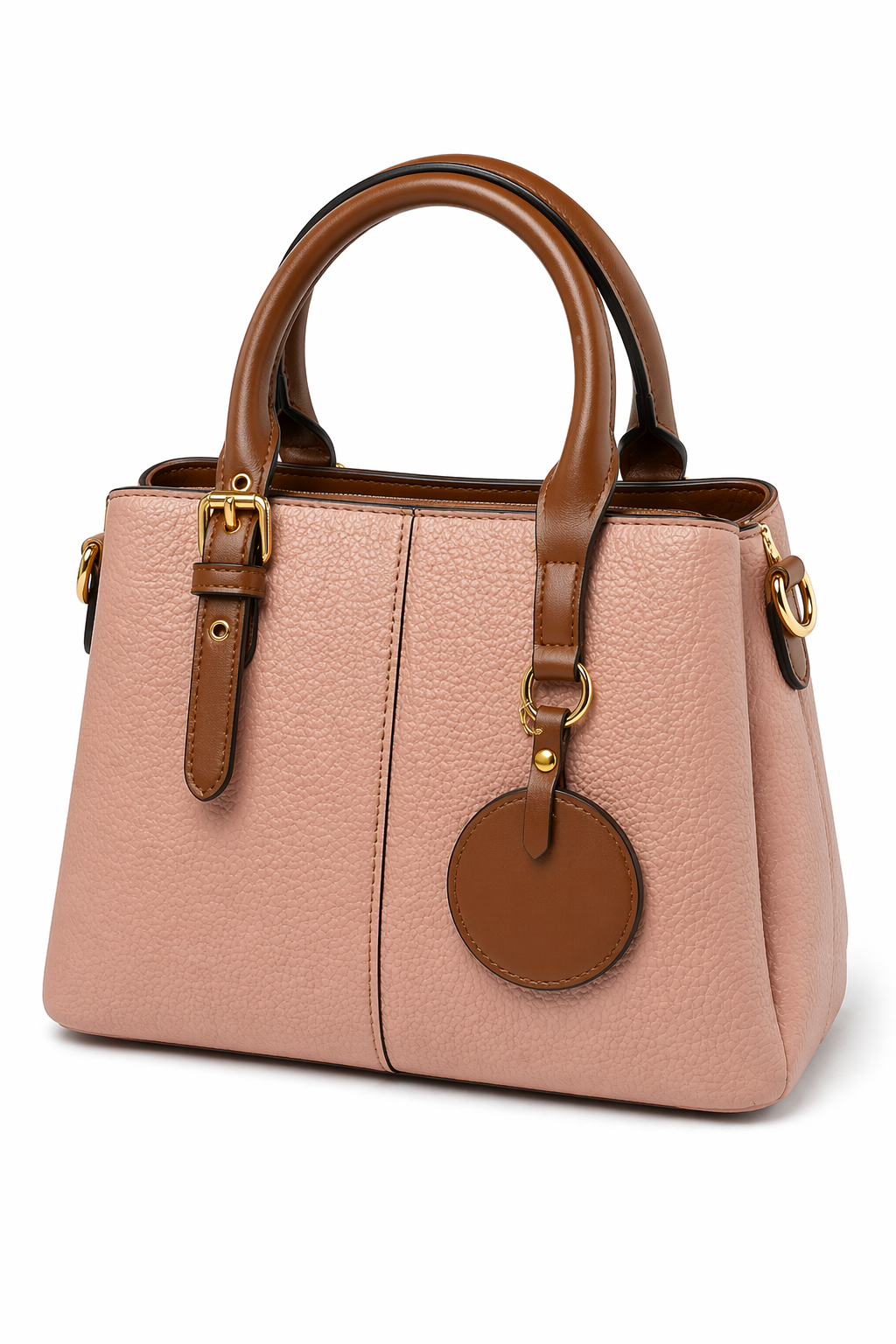 Elegant Dual-Tone Structured Handbag with Detachable Strap