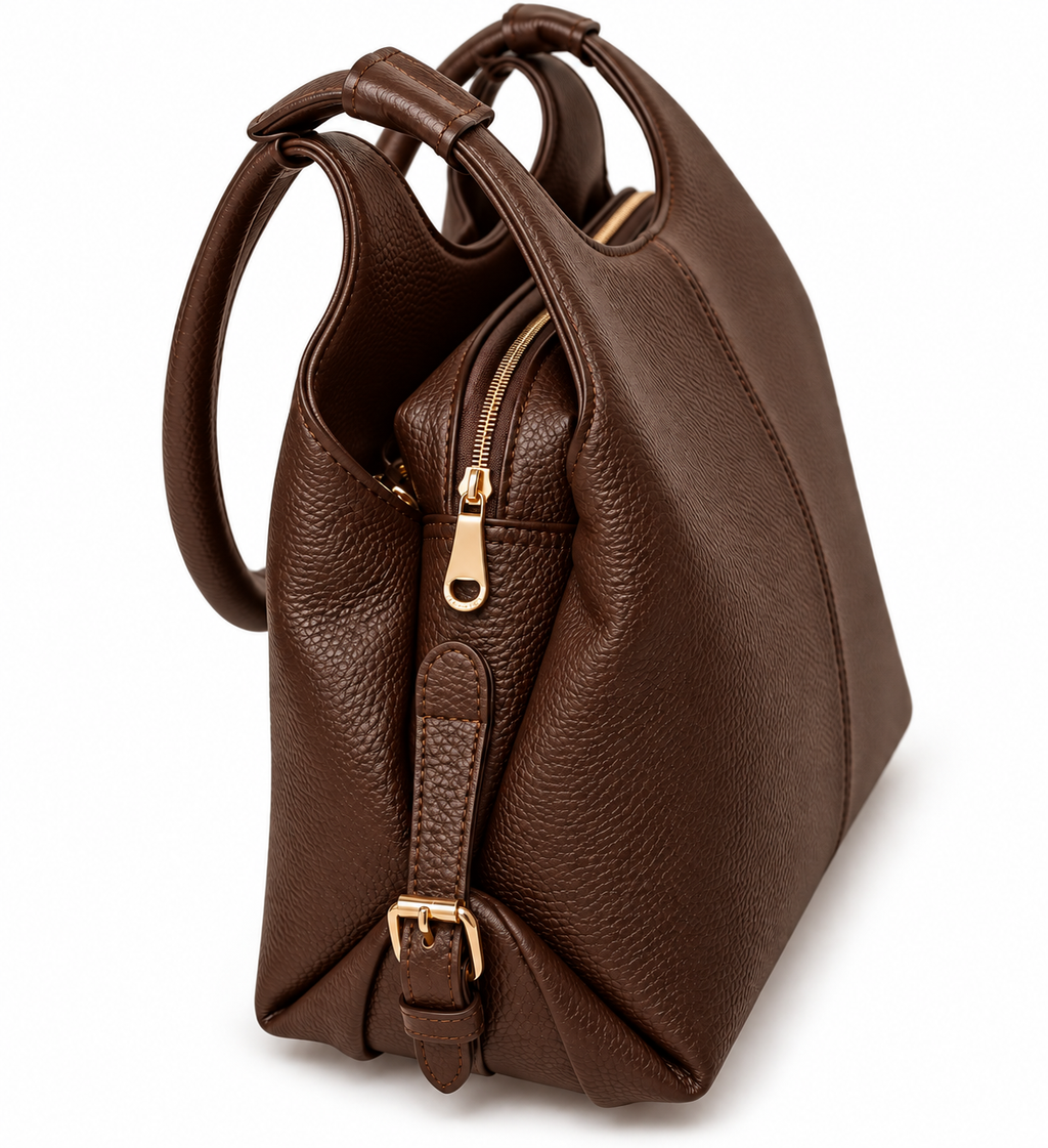 Kanelys Women Black Handbag | Premium Textured Shoulder Bag with Top Zip Closure & Gold-Tone Hardware