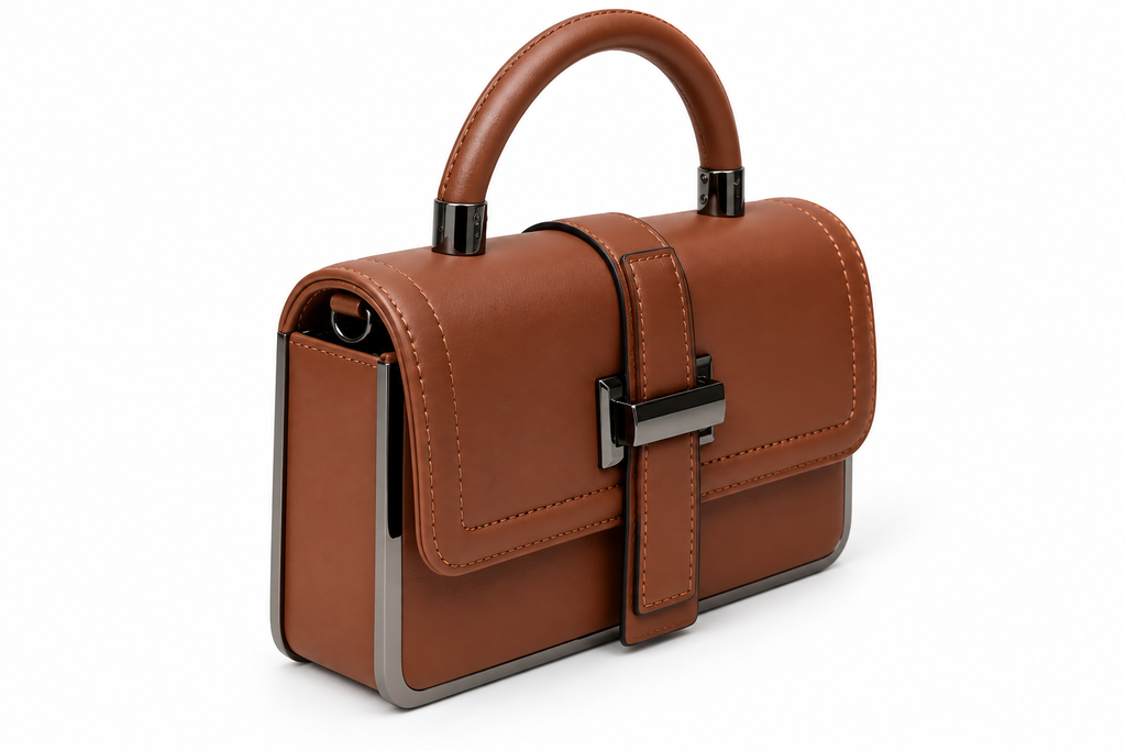 Kanelys Women Brown Satchel Bag | Structured Handbag with Detachable Printed Shoulder Strap