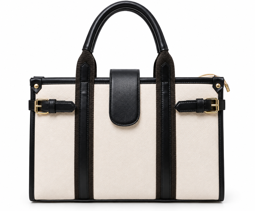 Kanelys Women Ivory Tote Bag | Structured Handbag with Detachable Adjustable Shoulder Strap