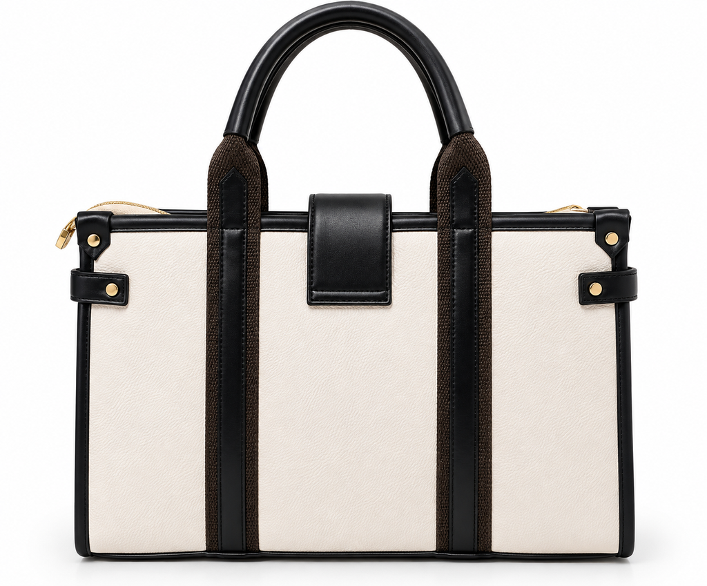 Kanelys Women Ivory Tote Bag | Structured Handbag with Detachable Adjustable Shoulder Strap