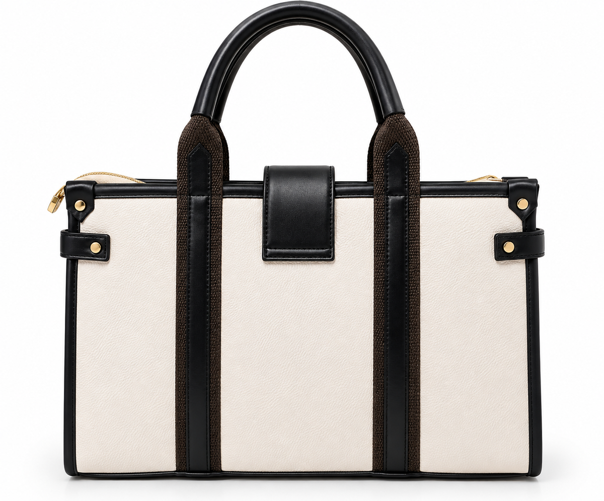 Kanelys Women Ivory Tote Bag | Structured Handbag with Detachable Adjustable Shoulder Strap