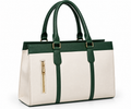 Kanelys Women Green & Cream Tote Bag | Structured Handbag with Front Zip Pocket