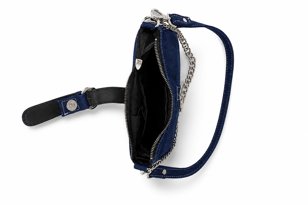 Kanelys Women’s Buckle & Chain Decor Denim Baguette Shoulder Bag