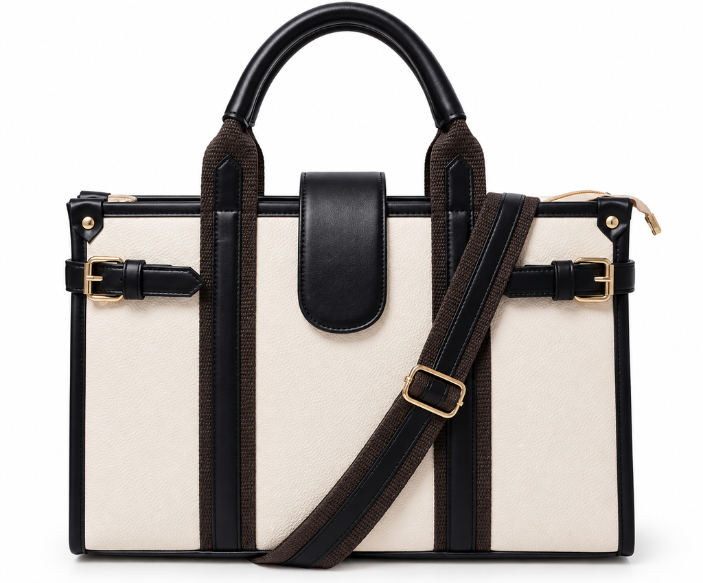 Kanelys Women Ivory Tote Bag | Structured Handbag with Detachable Adjustable Shoulder Strap