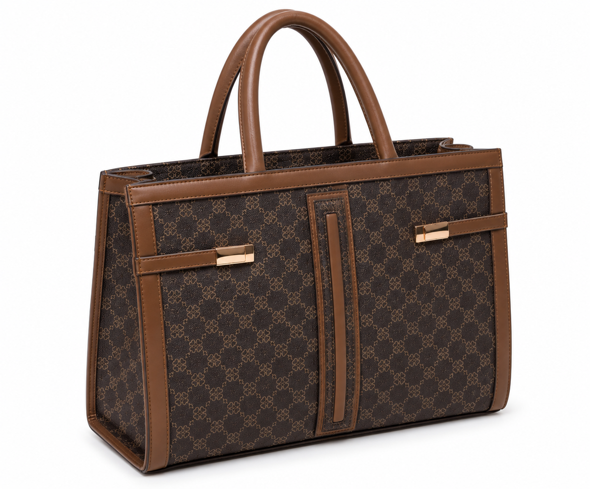 Kanelys Women Brown Tote Bag | Stylish Printed Handbag with Detachable Shoulder Strap