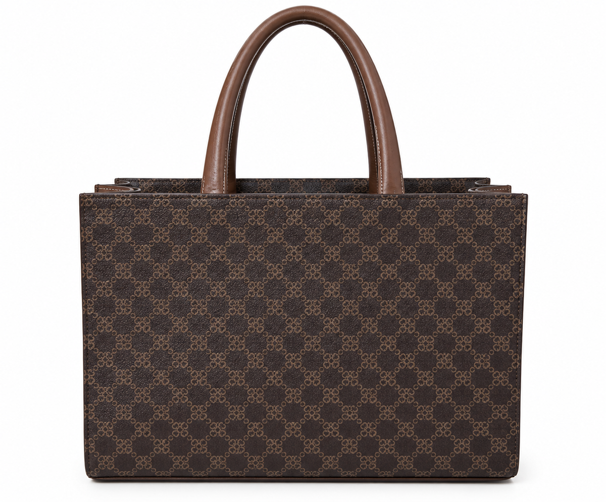 Kanelys Women Brown Tote Bag | Stylish Printed Handbag with Detachable Shoulder Strap